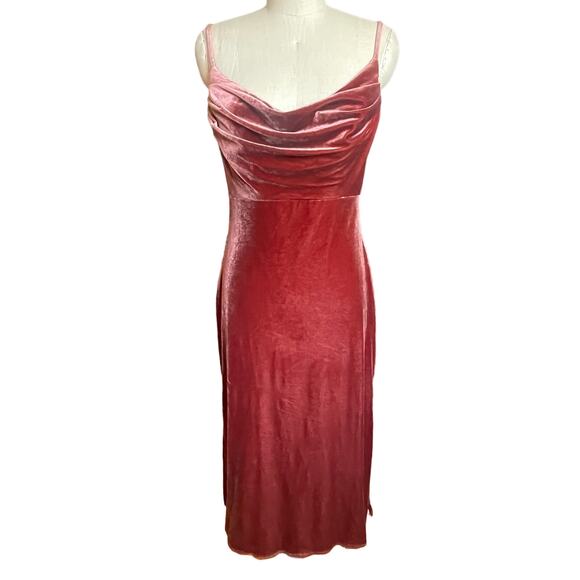REVELRY Skye Velvet Cowl Neck Midi Dress in Terracotta Orange Red Size 12 - Picture 1 of 8
